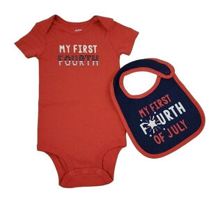12m Baby Unisex First Fourth Of July One-piece bodysuit and bib Set